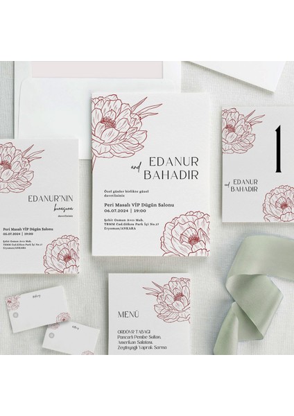 Sakura Şeffaf Zarflı Düğün Davetiyesi