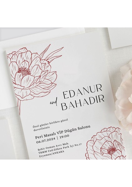 Sakura Şeffaf Zarflı Düğün Davetiyesi fiyatları