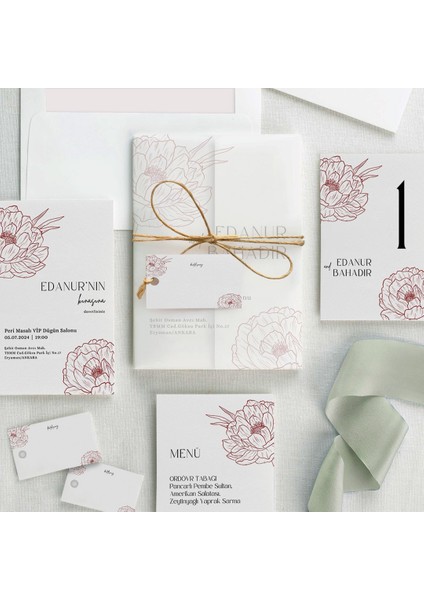 Sakura Şeffaf Zarflı Düğün Davetiyesi modelleri