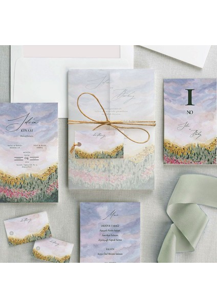 Autumn Watercolor Şeffaf Zarflı Düğün Davetiyesi