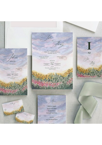 Autumn Watercolor Şeffaf Zarflı Düğün Davetiyesi modelleri