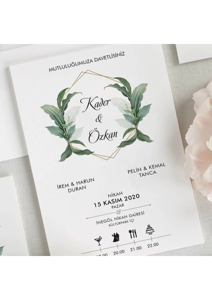 Taç Zarfsız Düğün Davetiyesi