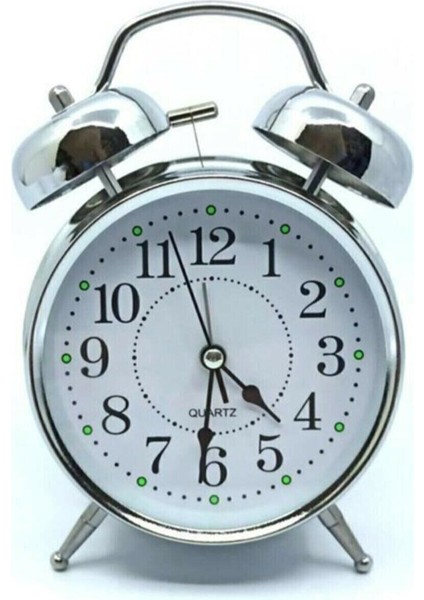Beyaz Klasik Pilli Masa Saati, Alarm, Nostalji, Dekoratif, 17 cm
