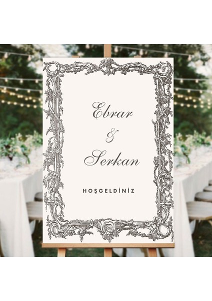 Barok Çerçevelı Düğün Salonu Karşılama Panosu