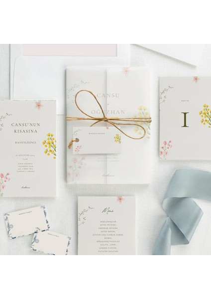 Boho Garden Şeffaf Zarflı Düğün Davetiyesi