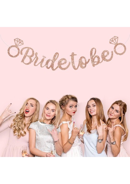 Rose Gold Bride To Be Kaligrafi Banner – Bekarlığa Veda Partisi Için Işıltılı Yazı Afişi