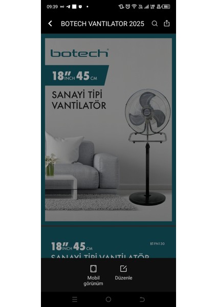 18" Sanayi Tipi Vantilatör