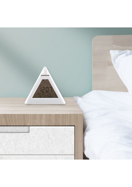 7 Renkli Dijital Piramit LED Çalar Saat, Alarm ve Termometreli Masa Saati modelleri