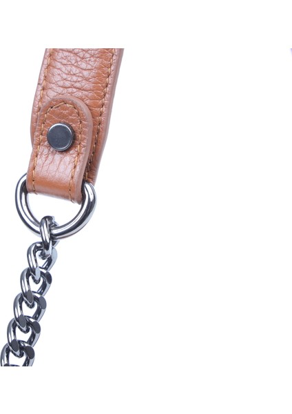 Zincirli Stil Deri Çanta - 40387 , Zincir Askılı ve Omuz Askılı , Taba Renk , Hakiki Deri