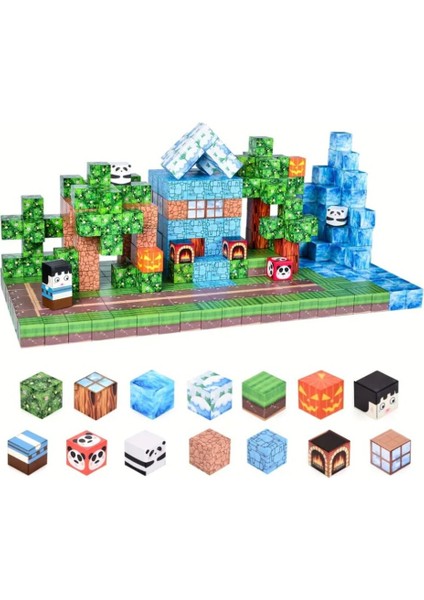 Minecraft Manyetik Küp Blok Orman Model2 Yapı Taşı 100 Parça