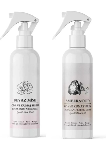 2li Set Çok Amaçlı Koku Oda Kokusu Kumaş Seccade Kokusu Amber Oud ve Beyaz Misk 2X250ML