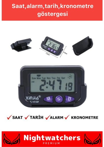 Siyah Mini Dijital Saat, Yapışkanlı ve Stantlı, Kronometreli, Masaüstü Kullanım Için