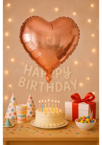 18 Inç Kalp Şeklinde Rose Gold Folyo Balon – Romantik ve Şık Parti Süsü