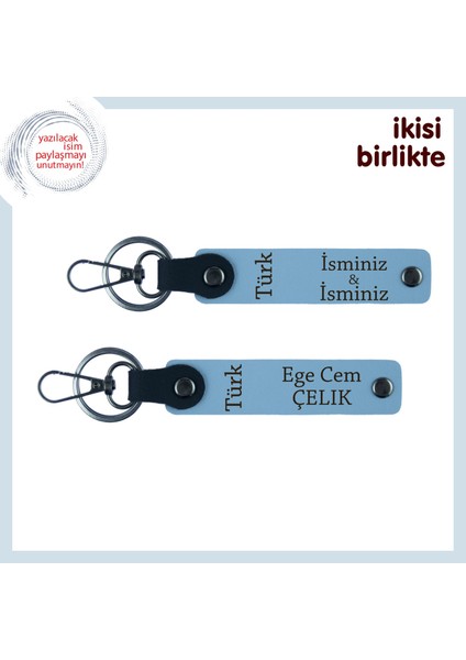 Ziyarete Götürülecek Armağan, Türk Yazısı Yazılı Isimli Anahtarlık Seti, Gök Mavi-Gök Mavi