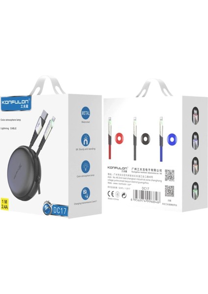 DC17 Lightning Kablo iphone Uyumlu 1m 2.4A - Kırmızı