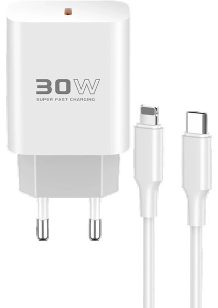 C87C 30W Type-C Çıkışlı Ekstra DL50 1m Type-C To Lightning Kablolu Pd Şarj Cihazı - Beyaz