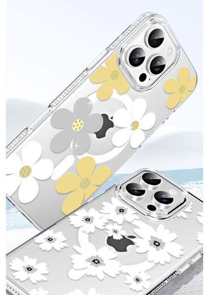 Apple iPhone 14 Floral Magsafe Kapak - Sarı