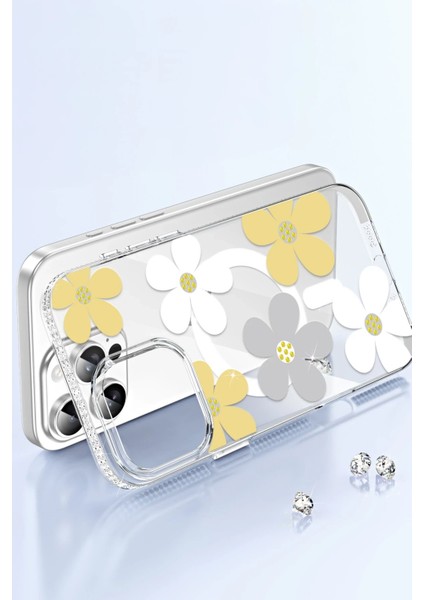 Apple iPhone 14 Floral Magsafe Kapak - Sarı