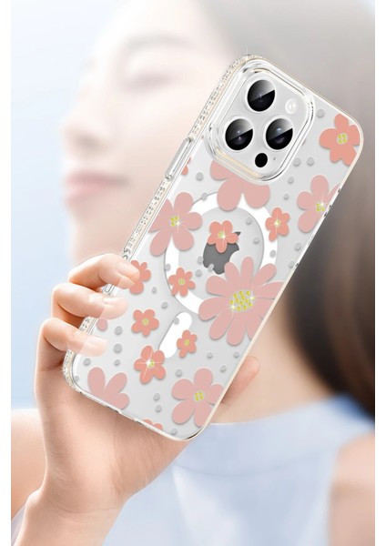 Apple iPhone 14 Floral Magsafe Kapak - Sarı
