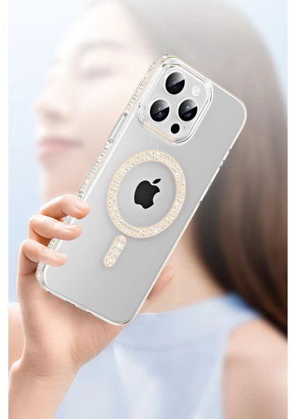 Apple iPhone 16 Pro Max Move Taşlı Magsafe Kapak - Natural Grey