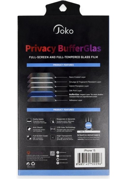 iPhone 16 Pro Buffer Hayalet Cam Ekran Koruyucu - Siyah