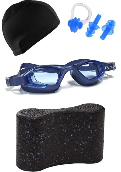 Lacivert Yüzme Seti: Gözlük, Kulak Tıkacı, Burun Klipsi ve Pull Buoy Desteği