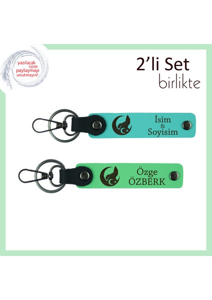 Milli Ruhla Hazırlanmış Bozkurt ve Ayyıldız Temalı, Sevgili Ismine Anahtarlık Seti, Turkuaz-Yeşil