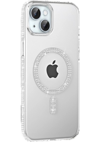 Apple iPhone 15 Move Taşlı Magsafe Kapak - Natural Grey