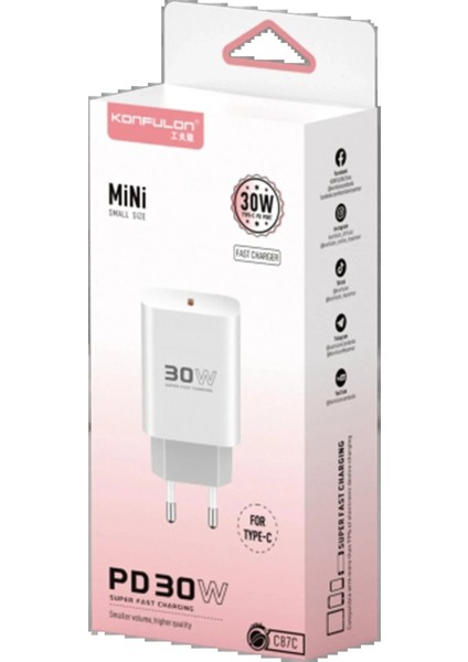 C87C 30W Type-C Çıkışlı Ekstra DL51 1m Type-C To Type-C Kablolu Pd Şarj Cihazı - Beyaz