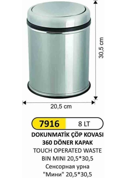 8 Litre Iç Hacimli Paslanmaz Krom Çelik Pratik Döner Kapaklı Banyo ve Mutfak Çöp Kovası modelleri