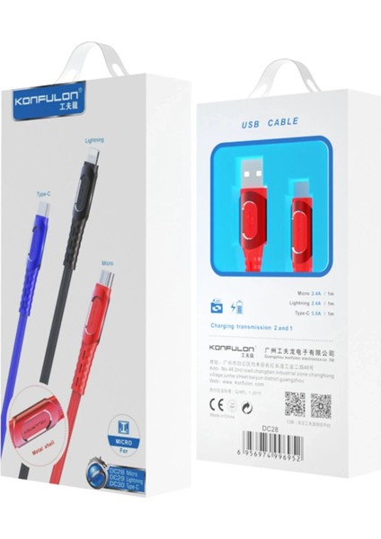 DC28 Micro USB Kablo 1m 2.4A - Mavi