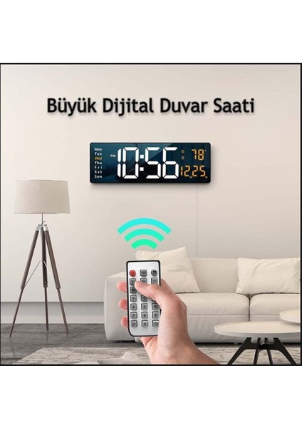 Kumandalı Dijital Saat, Sıcaklık, Tarih, Alarm, Geri Sayım Özellikli Siyah modelleri