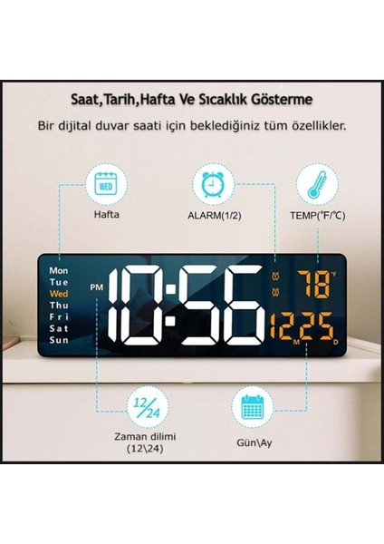 Kumandalı Dijital Saat, Sıcaklık, Tarih, Alarm, Geri Sayım Özellikli Siyah fırsatları