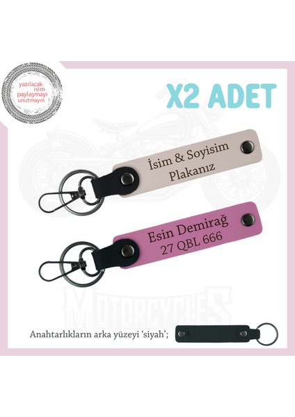 Detaylarda Gizli Şıklık – Plaka & Isimli Deri Anahtarlıklar X2LI Takım, Hediyelik, Pudra-Pembe-Syh