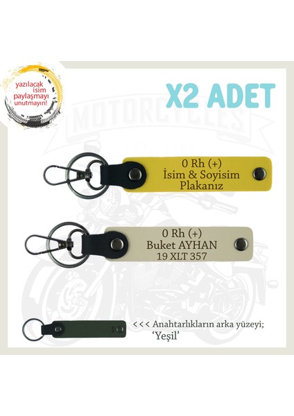 Yol Arkadaşlarına Özel Isim Plaka, 0 Rh (+) Kan Grubu Yazılı Kişisel X2 Anahtarlık, Sarı-S Kahve-Ysl