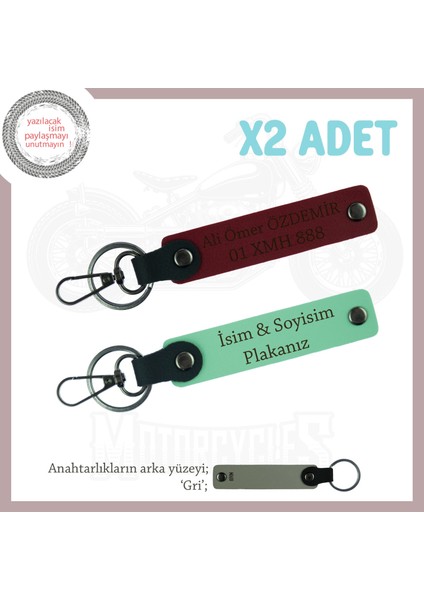 Kendi Tarzını Yansıt – Kişisel Deri Anahtarlık Seti Isim ve Plaka Yazılı, Yeşil-Bordo-Gr