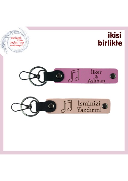 Düğün Dansınızı Hatırlatacak Anlamlı Hatıra, Nota Temalı Deri Anahtarlık Seti, Pembe-Yavru Ağzı