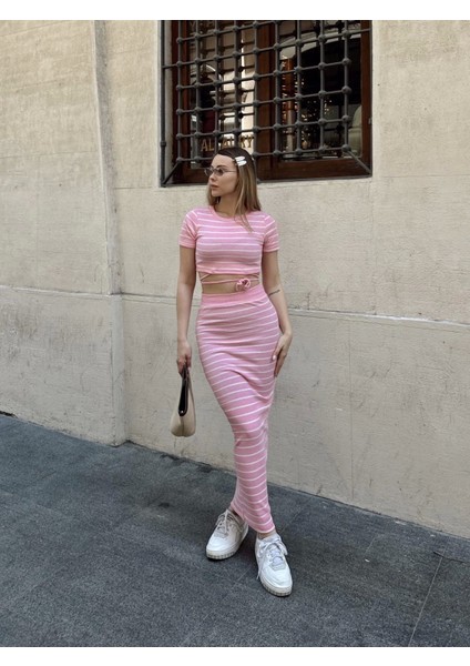 Çizgili Etekli Takım Pembe S3609 fiyatları