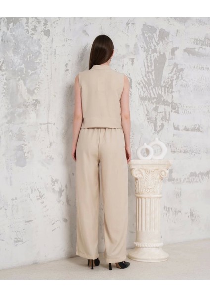 Broşlu Yelek Pantolon Takım Bej S255821 indirimleri