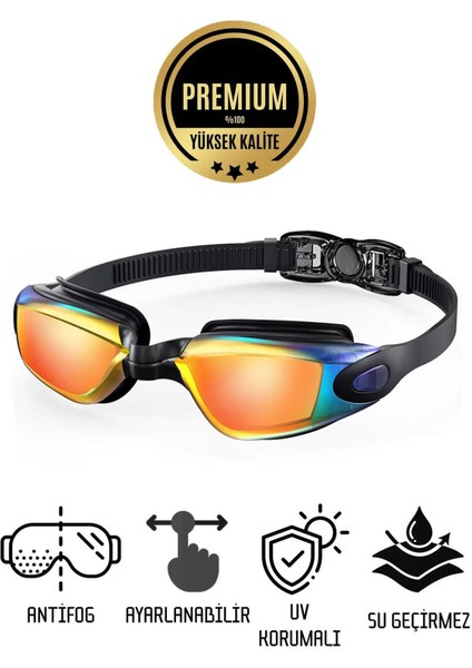 Aynalı, Su Geçirmez Yüzücü Gözlüğü, Unisex, Parlak Turuncu, Standart Beden