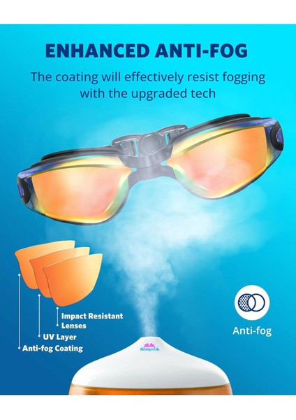 Aynalı, Su Geçirmez Yüzücü Gözlüğü, Unisex, Parlak Turuncu, Standart Beden modelleri