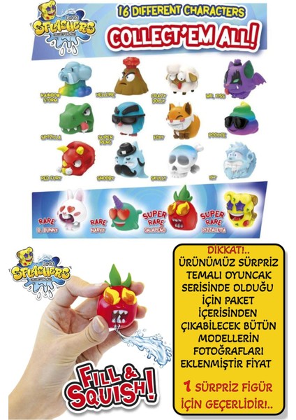 1 Adet Sürpriz Splashers Fill & Squish! Sıkımlık Stress Giderici Yumuşak Mini Su Tabancası