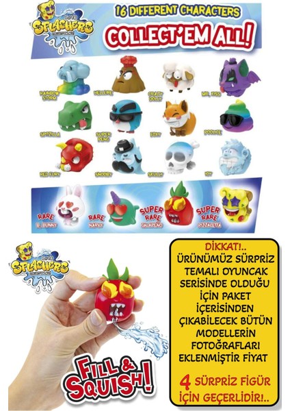 4 Adet Sürpriz Splashers Fill & Squish! Sıkımlık Stress Giderici Yumuşak Mini Su Tabancası