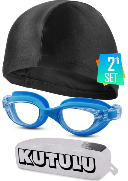 Geniş Açı Su Geçirmez Yüzme Gözlüğü 2'li Set Mavi