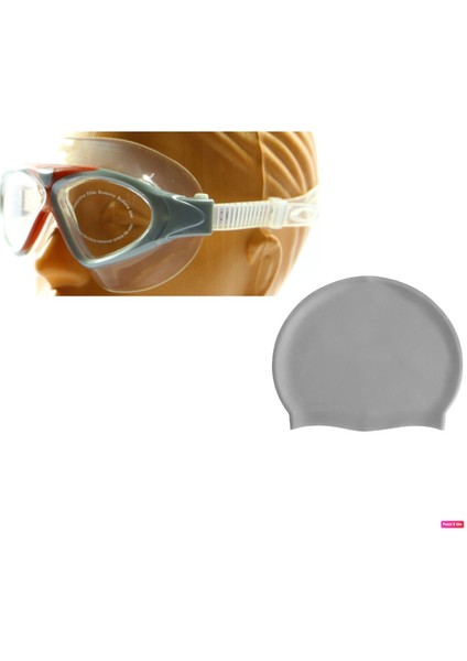 8170 Unisex Yüzücü Deniz Gözlüğü Buğu Yapmaz Kırmızı- Gümüş + Silikon Bone