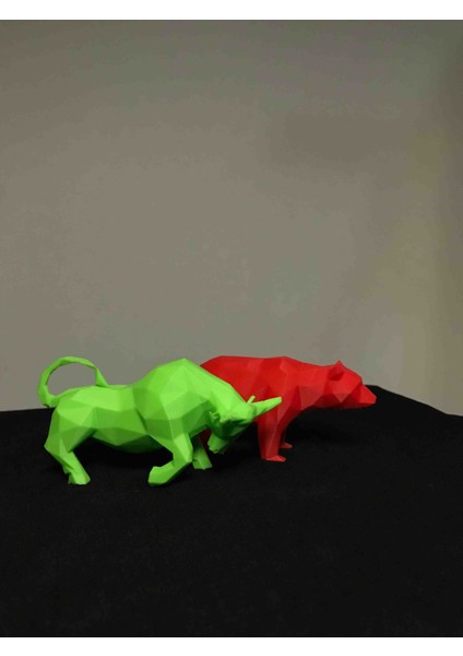 3D Baskı Boğa ve Ayı Figürleri – Borsa Dekoru | Yeşil Boğa & Kırmızı Ayı | Masa Üstü Dekoratif Obje fiyatları