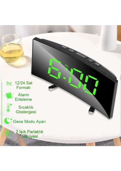 Oval Masa Saati, Dijital Alarm, Termometre, LED Ekran, Erteleme, Sıcaklık Gösterge indirimleri