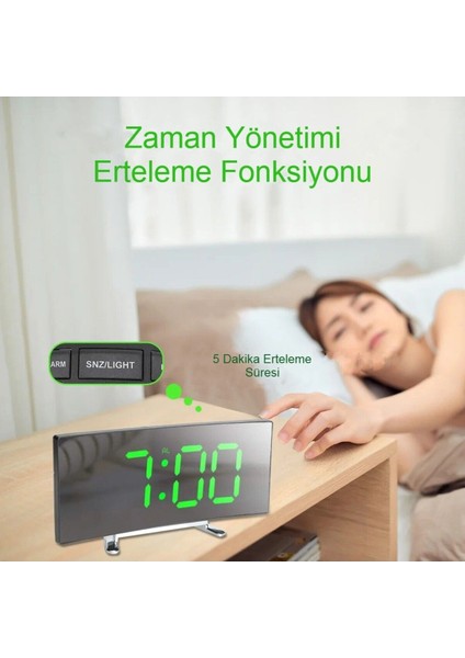 Oval Masa Saati, Dijital Alarm, Termometre, LED Ekran, Erteleme, Sıcaklık Gösterge