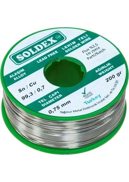 Kurşunsuz Lehim Teli Sn 99.3 / Cu 0.7, 200 Gr, 0.75 Mm, Kaliteli ve Dayanıklı Ürün