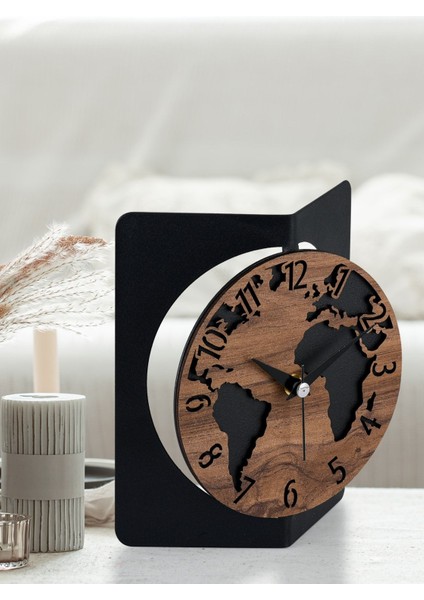 Şık 19X15 cm Metal-Ahşap Masa Üstü Dekoratif Saat, Siyah ve Ceviz Tonlarında fiyatları